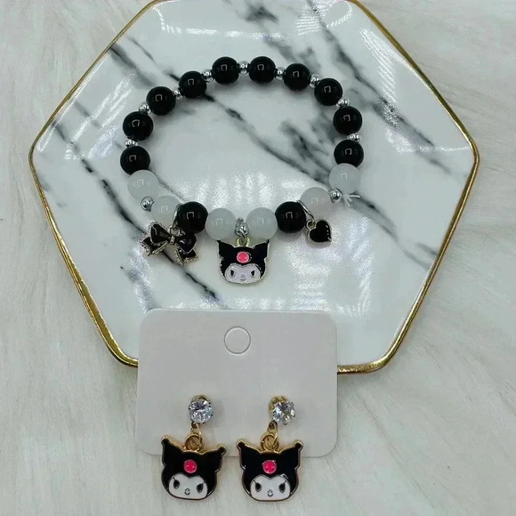 Kuromi Teen Size black  Beaded Bracelet and Earring Bundle - Picture 7 of 8